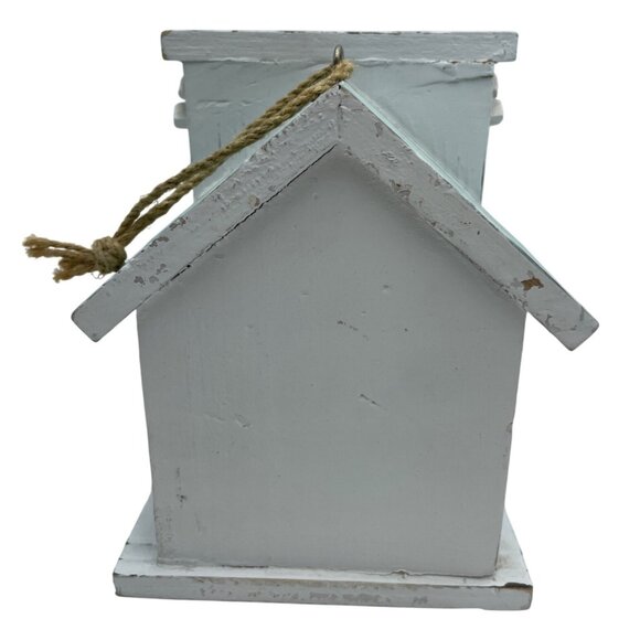 Wooden Coastal-Themed Birdhouse With Nautical Rope Seashell & Fish Decor Rustic - Picture 4 of 10